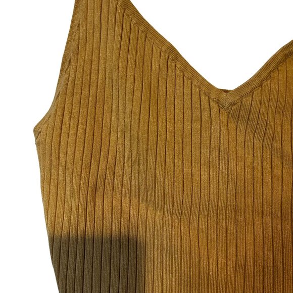 KENDALL & KYLE Crop Top Spaghetti Strap Ribbed Mustard Rayon Blend Size Large - Picture 2 of 9